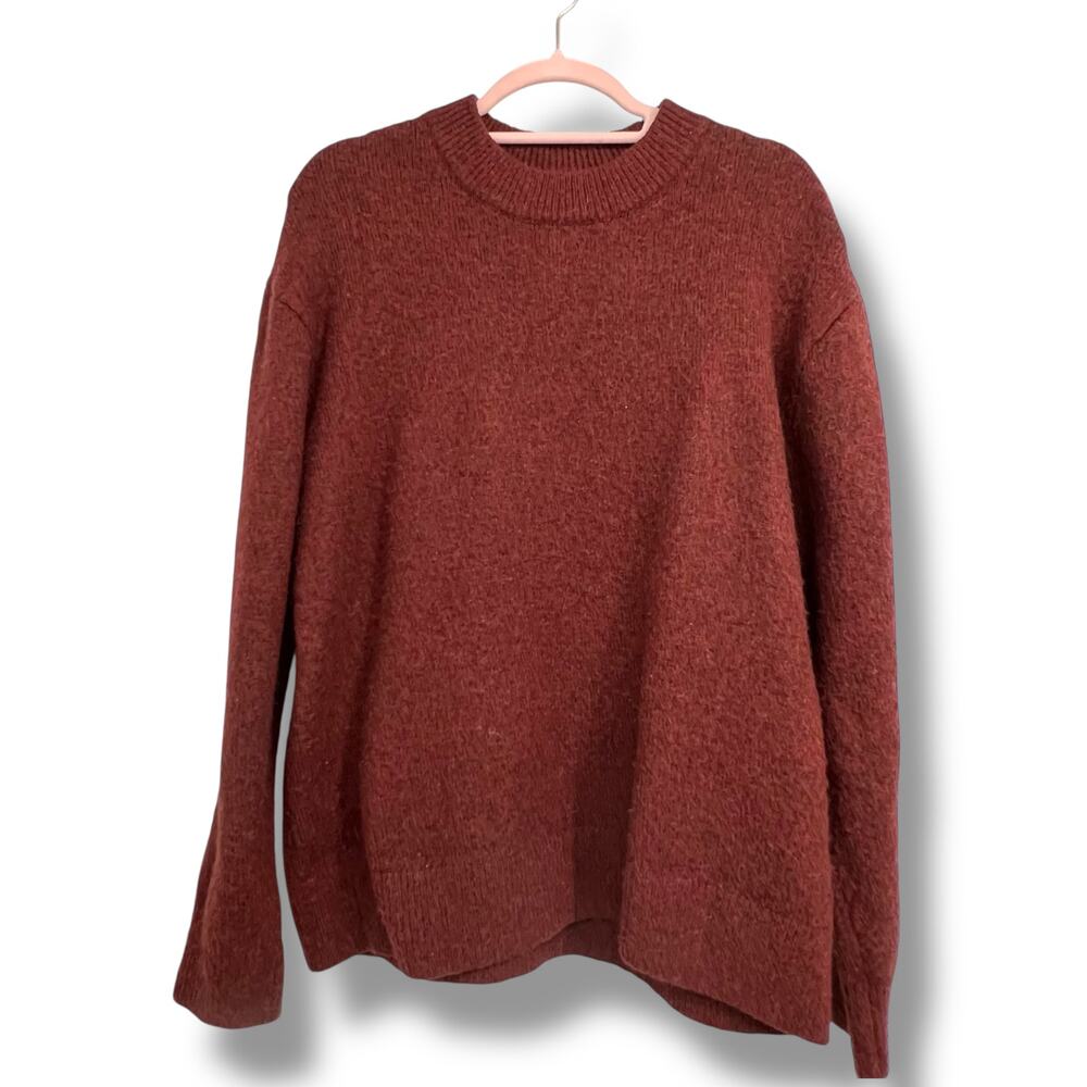H&M Men's Brick Red Alpaca Blend Relaxed Fit Crew Neck Sweater M Preppy Grunge